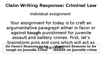 Preview of Juvenile Justice: Argumentative Writing Activity