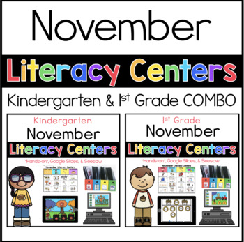 Preview of K-1 November Literacy Centers (with Google Slides and Seesaw)