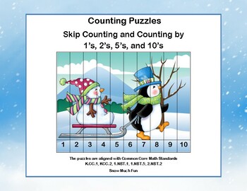 Preview of K-1 Counting Puzzles- Counting by 1’s, 2’s, 5’s, and 10’s-Snow Much Fun