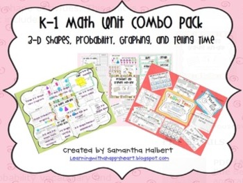 Preview of K-1 Math Combo Pack, 3-D Shapes, Probability, Graphing & Time