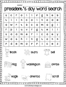 Preview of K-1 President's Day Word Search {FREEBIE}