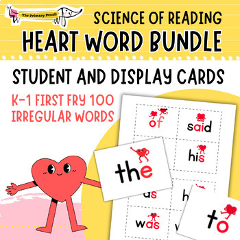 Preview of K-1 SOR Heart Word Phonics Card Bundle | Irregular Fry First 100 Words