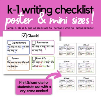 Preview of K-1 Simple Writing Checklist (Punctuation, Capitalization, Spaces, etc.)