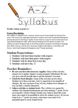 Preview of K-1 Summer School Syllabus, (24 Days)