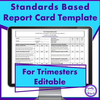 Preview of Standards Based Report Card Template for Trimesters Common Core