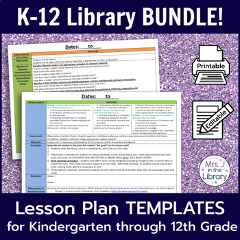 Preview of K-12 Library Lesson Plan Templates BUNDLE (with Common Core Standards)