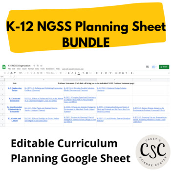 Preview of K-12 NGSS Curriculum Planning Sheets (editable) BUNDLE
