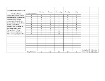 Preview of *FREE* K-12 Physical Education student workout/exercise log, sample
