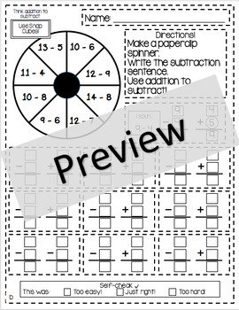 Preview of K, 1st, 2nd Think Addition to Subtract Subtraction Spinners