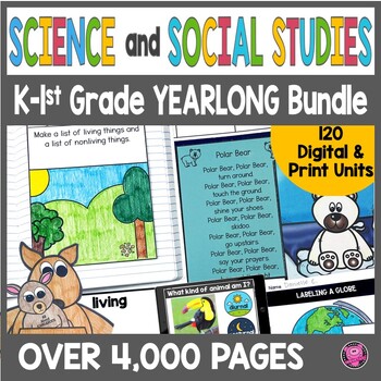 Preview of K-1st Grade NGSS Science and Social Studies Worksheets Centers and Activities