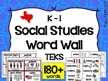 Preview of K-1st Social Studies Word Wall TEKS Aligned