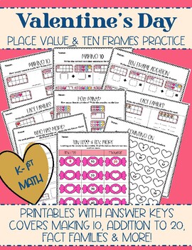 Preview of K-1st Grade: Valentine's Day Ten Frame Practice & More!