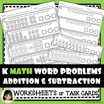 Preview of K, 1st and 2nd Grade One Step Addition and Subtraction Word Problems