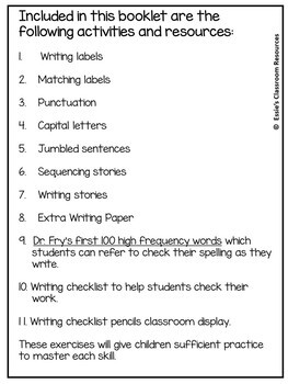 creative writing worksheets by essies classroom resources esther bobb