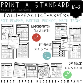Preview of K-2 Standards Based Printable ELA and Math Task Sheets for Distance Learning