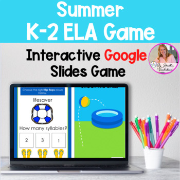 Preview of K-2 ELA Google Slides Game Literacy Activity Summer Themed