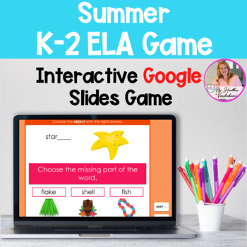 Preview of K-2 ELA Google Slides Game Literacy Activity Summer Themed