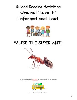 Preview of K- 2, Guided Reading Level F, "Alice the Super Ant" for students with ADD/ ADHD