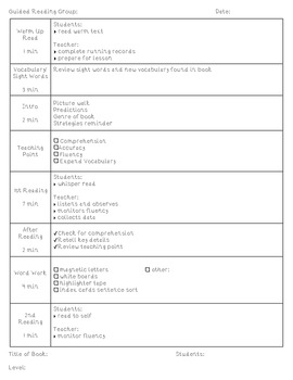 Preview of K-2 Guided Reading Planning Template