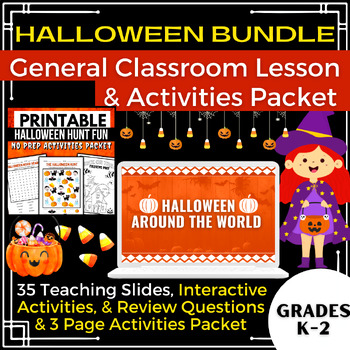 Preview of K-2 Halloween Bundle - General Classroom Lesson & Printable Activities Packet