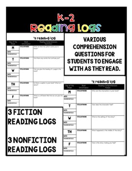 K-2 Reading Logs by LitForLiteracy | Teachers Pay Teachers