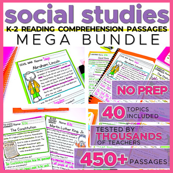 Preview of K-2 Social Studies Reading Comprehension Passages Mega Bundle