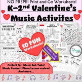 NO PREP!! K-2 Valentine's Music Worksheets! February Sub T