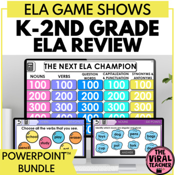 Preview of K - 2nd Grade ELA Review Game Shows for End of the Year Activities Bundle