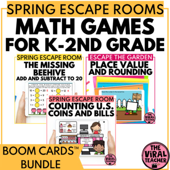 Preview of Spring Activities Math Escape Rooms | Counting Money | Place Value & Rounding