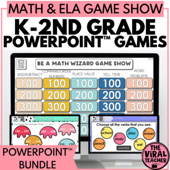 Preview of K - 2nd Grade Math and ELA Review Game Show for End of the Year Activities