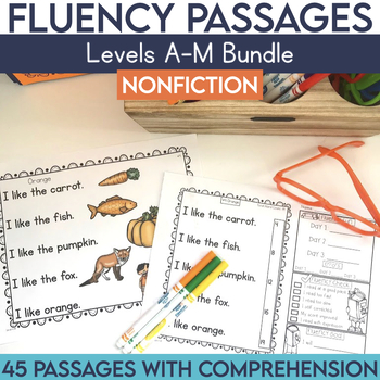 Preview of K-2nd Nonfiction Reading Fluency Passages with Comprehension Bundle Level A-M 