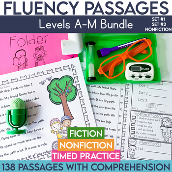 Preview of Kindergarten-2nd Reading Fluency Passages Bundle Level A-M Fiction & Nonfiction
