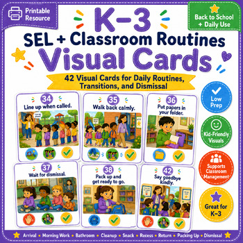 Preview of K-3 Classroom Routine Visuals | SEL Daily Routine Cards & Behavior Expectations