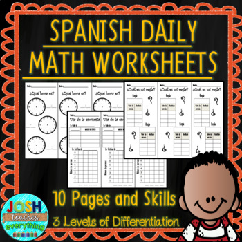 Preview of Spanish Daily Math Worksheets - 3 Levels of Differentiation