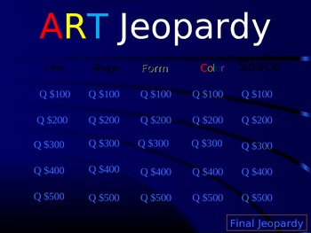 Preview of K-4 Art Vocab Jeopardy Game ppt