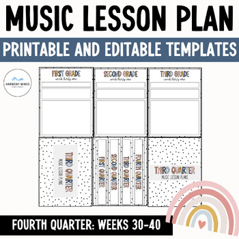Preview of Music Lesson Plan Templates- Editable Slides Weeks 30-40 Calm Colors