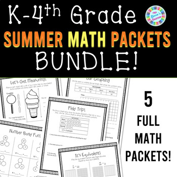 Preview of K-4th Grade Summer Break Math Packets BUNDLE - Fluency and Spiral Review for EOY