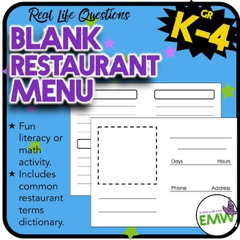 blank restaurant menu template for kids