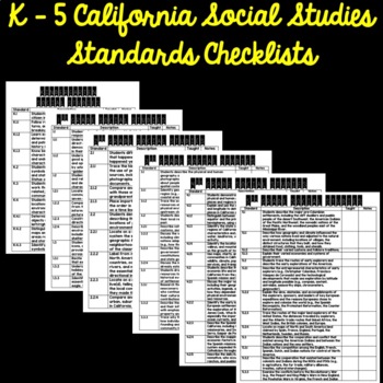 Preview of K - 5 California Social Studies Standards Checklist