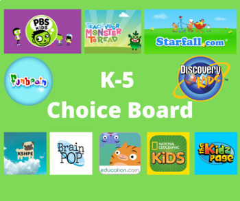 Preview of K-5 Choice Board (Google Slides), Remote, Virtual, Online, Distance Learning Fun