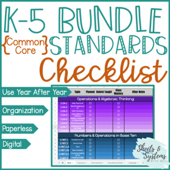 Preview of K-5 Common Core Standards Checklist Bundle | Google Sheets Checklist
