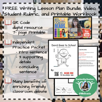 Preview of K-5 David Goes to School Writing Lesson Plan+ Video Resource+ Student Rubric