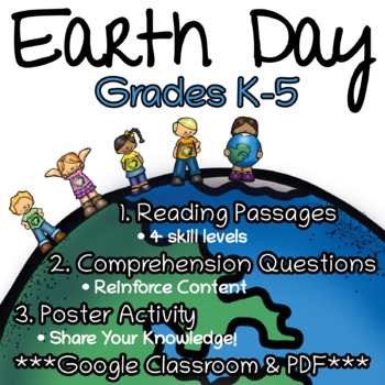 Preview of K-5 EARTH DAY Reading Comprehension & Poster Activity! Printable & Digital  