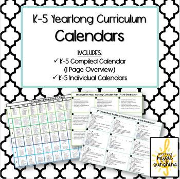 Preview of K-5 General Music Curriculum Plan Calendars