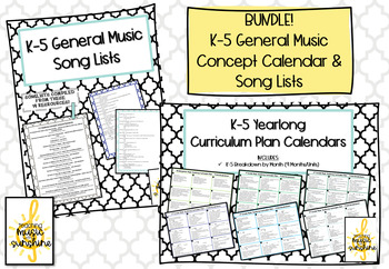 Preview of K-5 General Music Song List and Curriculum Overview Bundle