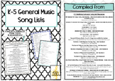K-5 General Music Song Lists