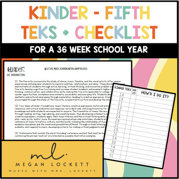 Preview of K-5 Music TEKS + Checklist | Back To School