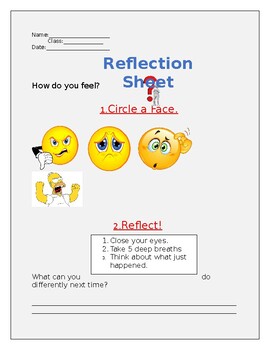 Preview of K-5 Reflection Sheet (For Cool Down Corners)