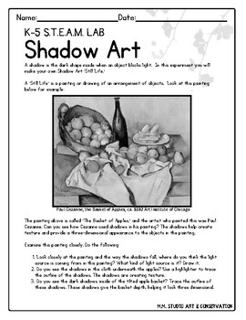 Preview of K-5 S.T.E.A.M. LAB - Shadow Art / Still Life Lesson - Art & Science for K-5