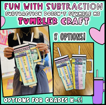 Preview of K-5 Tumbler Subtraction Craft- February March Hallway Decor Bulletin Decimals